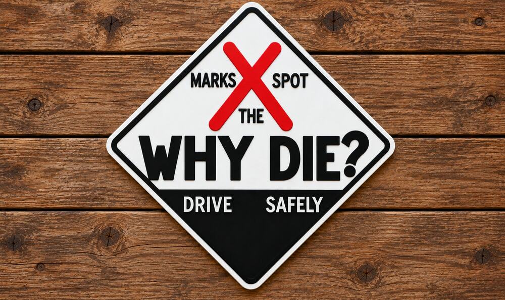 X Marks The Spot Road Sign WHY DIE? Drive Safely South Dakota Traffic Safety